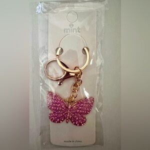 Beautiful crystal pink butterfly keychain ring or purse charm NWT